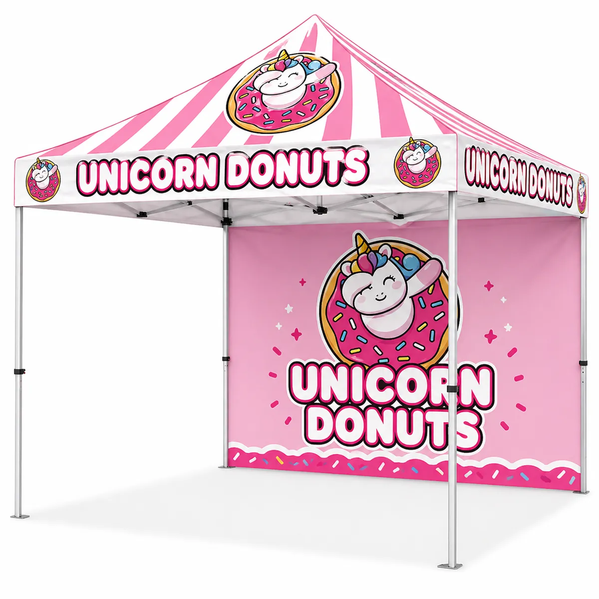 Custom 10x10 food vendor canopy tent with full-color printed backwall and branded valance